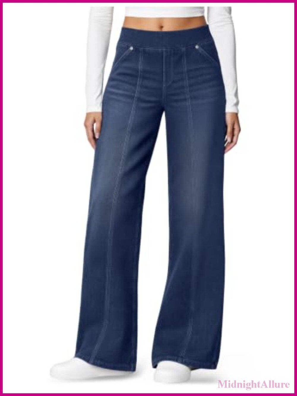 Women's Stretchy Wide Leg Jeans High Waisted Pull On Sweatpant Jeans